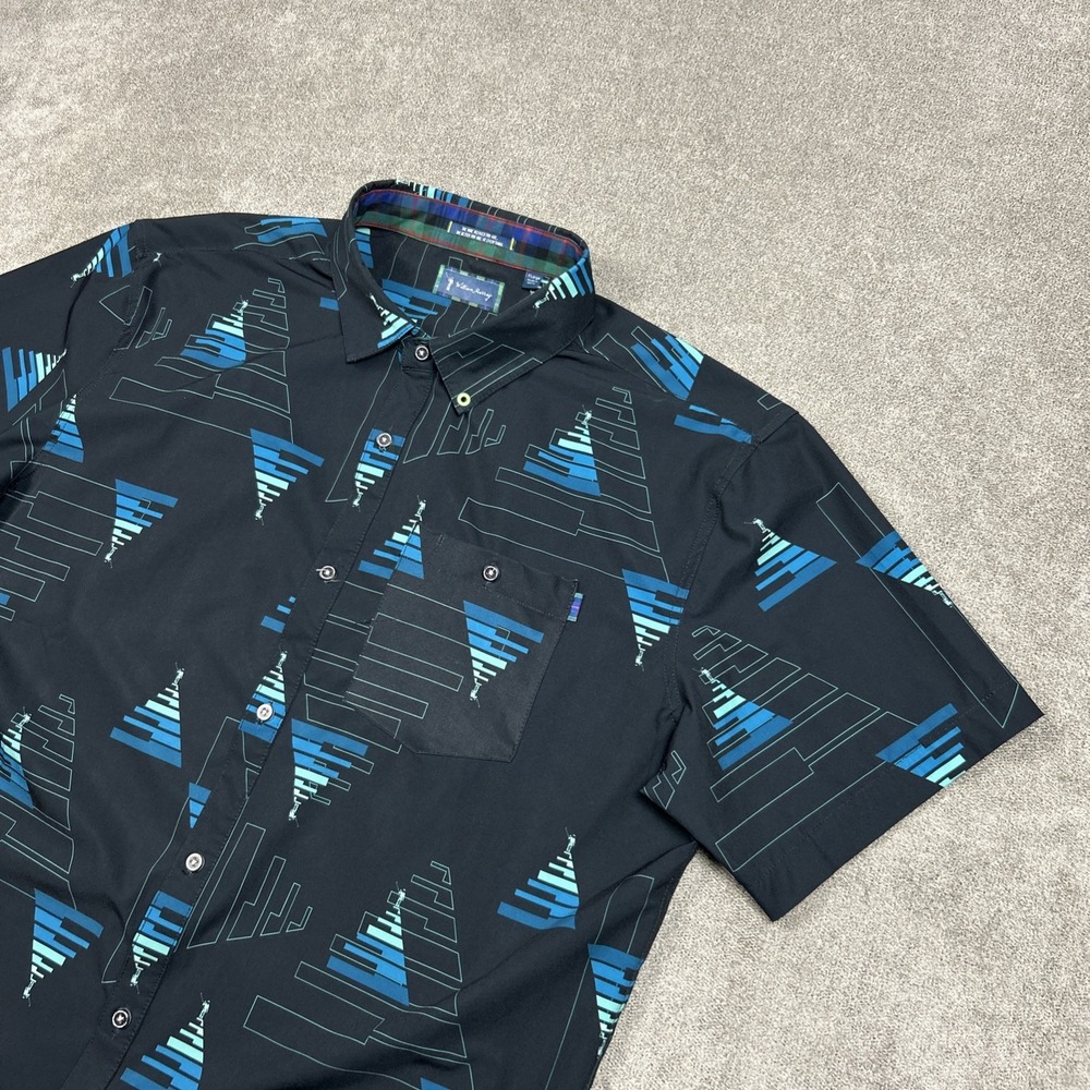 WILLIAM MURRAY Shirt Mens XL Button Down Golf AOP Abstract Performance Stretch